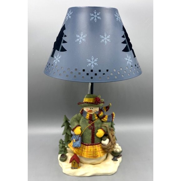 Yankee Candle Snowman‎ Table Lamp Tealight Holder w/ Shade Blue - Picture 1 of 8